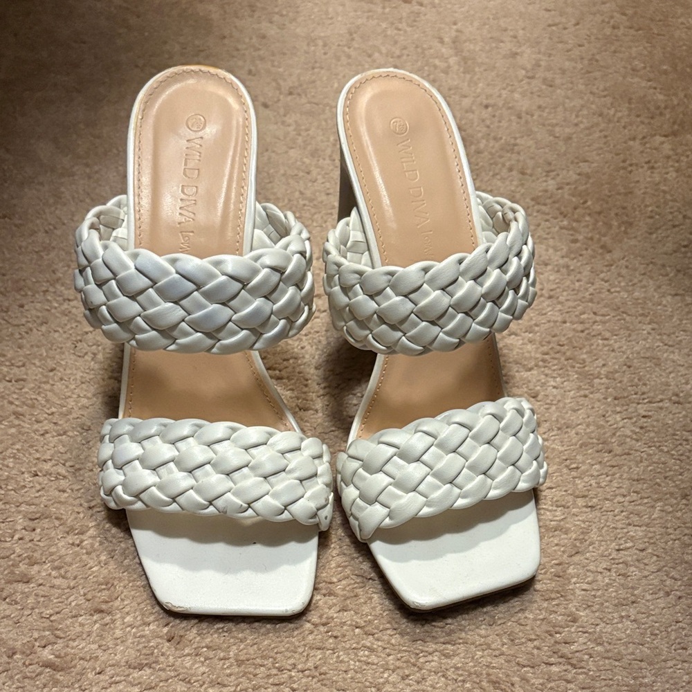Wild Diva Cream Braided Heeled Sandals